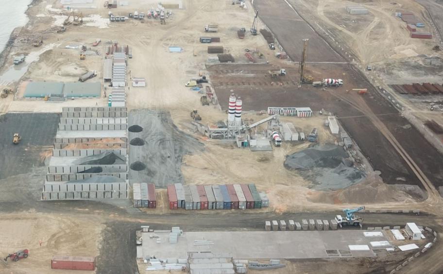Eiffage Génie Civil Marine construction yard in Dakar for GTA Project for BP under progress